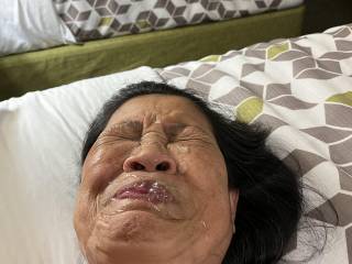 Her first facial. She was married before, but never let him cum on her face or even suck his dick.