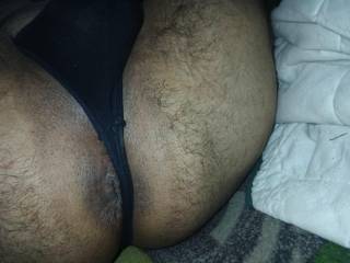 my hole peaking out from thong