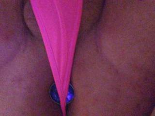 Thong hiding jeweled butt plug in my virgin hole