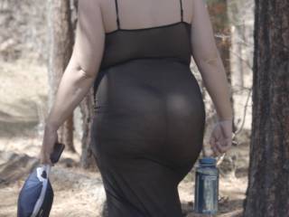 hiking outdoors in a sheer dress