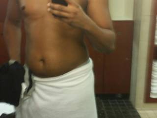 At the gym about to hit the steam room