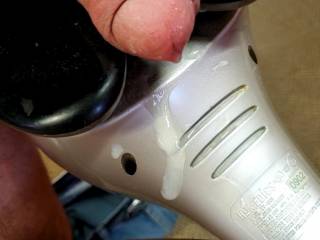 after using my back massager the cum dribbled down the side. Of course I gave a taste of my own cum.