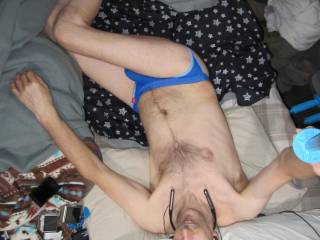A body selfie scene wearing my undie in bed...just awakened in November of 2022. Camera used as a selfie, SX230.