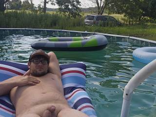 Laying out in pool