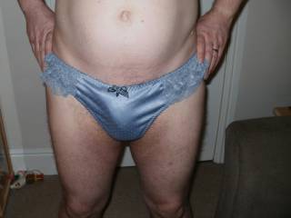 bulge in shiny blue panties