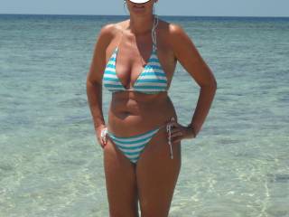 Posing on the beach in Fiji where we went recently for a romantic holiday.