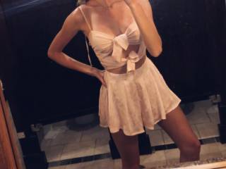 Wearing a little something at a restaurant I want some cum on me