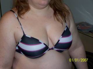 Here is my wife in a new bra at Sportluvr's.