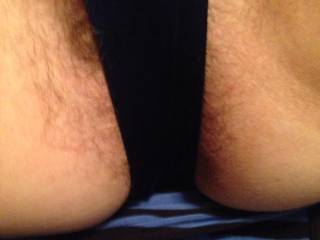 I love that her panties can’t contain my wife’s hairy bush.