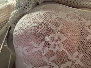 Nice close up of her nipple in that white lingerie