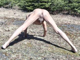 Naked outside hoping someone comes by and has something hard for me