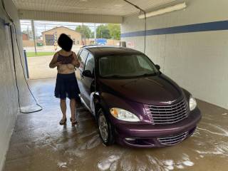 The cruiser needed a bath, so my wife had to help me.