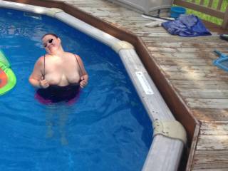 Kitten flashing me in the pool... her parents and inlaws where there...  she is a naughty girl