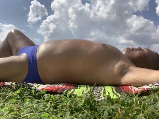 Sunbathing, Bayonne Park, bikini, bulge