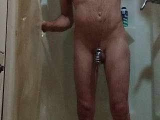 Taken a shower while locked up and a butt plug in