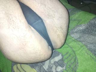 my smooth hole peaking out from thong