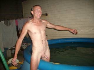 husband getting in pool