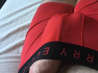 Tight red boxers show of the bulge