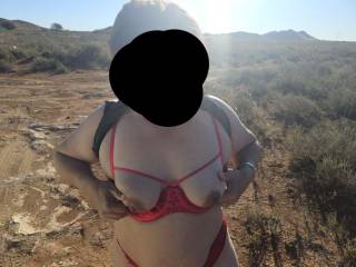 Wife showing off outdoors