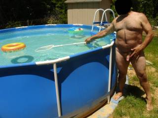 here I am playing by myself outside.Would any women like to play in the pool with a horny old man?