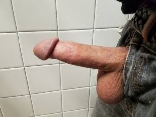 Horny at work in the bathroom.