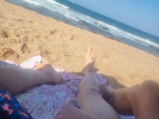 Rubbing my cock on a beach while people watched