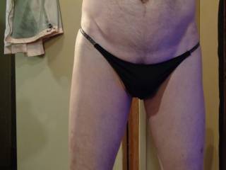 Front view of the black thong that wife likes.