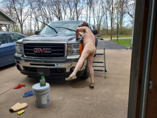 Cleaning my truck naked, if you were here you could help polish some things with me.