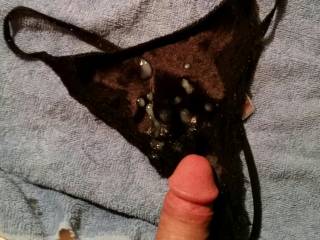 took my neighbors hot black thong from her dryer and jerked off on it. felt so fucking wrong and good at rhe same time. she is so damn hot. put them back into her clean laundry so my cum would rub onto her nice pussy when she puts them on.