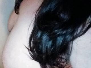 Wife's big tits and beautiful hair