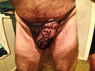 Trying on the wife\'s thong.
