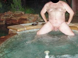 Hubby was enjoying the hot tub in the nude...so I headed out with the camera to capture the moment!