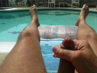 Just finished stroking it by the pool.  So nice to play outside, love it, anyone else like to stroke it in the sun?