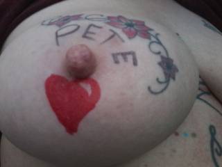 The other boob..! 😎 My response to a request, to write Pete around my nipple..!😅
