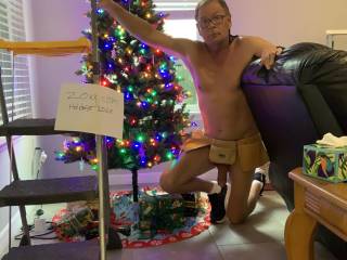 Getting up off the floor after making sure the tree was secure