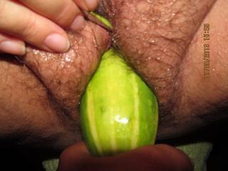 How's this FAT cucumber look inside my pussy? This was my first time trying something other then a dildo but enjoyed every bit of it. Should I keep trying? What else would you like to see inside me?