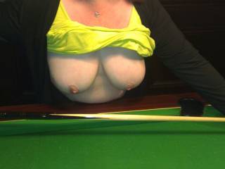 Playing pool in our local thought id make the game more interesting want to join in?