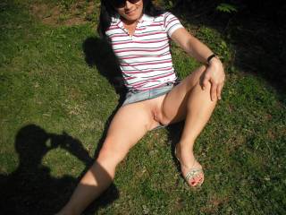 I dont like wearing panties outside. You can see Terry\'s shadow as I pose for him lol!
xxx