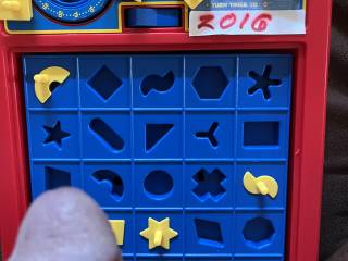 The objective is to put all the pieces in the corresponding holes do you see a hole I could put my piece into