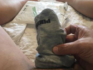 First pair of guys socks came in mail today!
Couldn’t wait! Still warm from mailbox!
I’m surprised how good they smell!
Not too heavy and a little sweet!