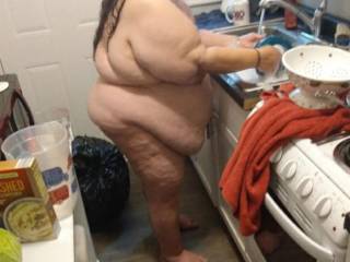 Cleaning kitchen after dinner