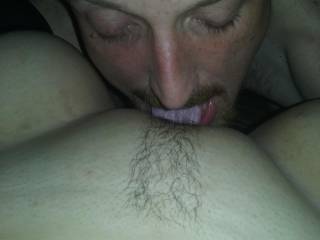I love looking down and seeing my sexy man going to town on my clit with his tongue