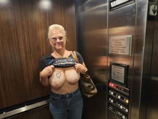 Just another titty flash in the elevator. Trying to talk her into a nude hallway walk.
