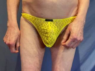 These yellow undies are quite discreet when \'He\' is flaccid but far less so when \'He\' is erect.