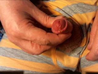 Playing with my little dick, would you like to taste my precum, its very tasty.