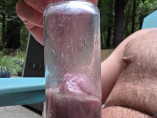 Morning pump session,  been several days.  Feels great.  Balls getting full.  Watch vid of release