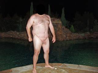 Hubby nude by the pool!