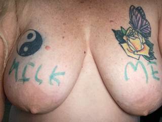 Come suckle and lap on these heavy udders.....need a good hard milking and suckling