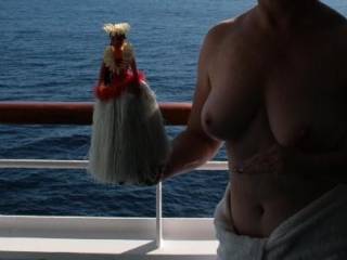 We went on a short cruise out of Sydney. Bev went in a Hula dance competition and won and that doll was her first place trophy.  When she was young she took dance classes. That explains her snake like hips lol.