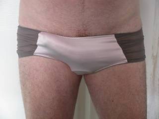 wife left her panties behind so I tried them on to see if i could fill them